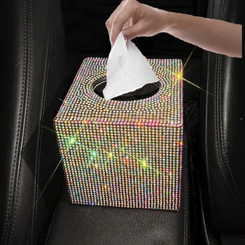 1PCS Car Tissue Box Crystal Diamond Car Interior Decoration Accessorie For Women Bling Rhinestone Car Tissue Case Universal Gift