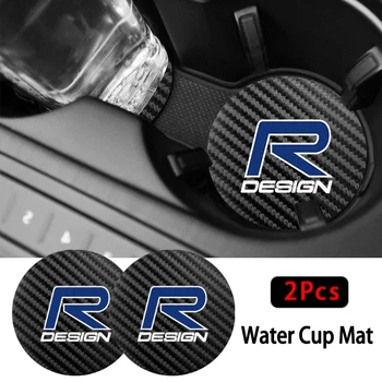 2Pcs Car Water Cup Mat Подложки от въглеродни влакна Автоаксесоари за Volvo Rdesign XC60 S60 V40 V50 V60 S80 S40 C30 AWD C70 S40 S60