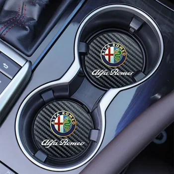 2Pcs Кожена подложка Мат Емблема за кола Възглавница за водна чаша за Alfa Romeo Giulia Stelvio 156 Tonale Brera Giulietta Disco Volante