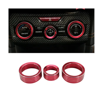 3Pcs Air AC копче контрол обем червен капак пръстени тапицерия за Subaru XV Forester 2018-2023 кола център конзола копче пръстен комплекти