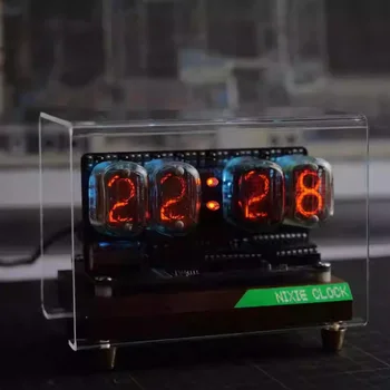 4-битов IN12 светещ тръбен часовников модул Nixie часовник аудио аксесоари с часовник за подсветка и масивна дървена основа