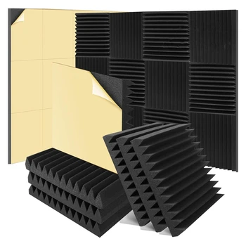 6 пакет акустични панели от пяна 2 x 12 x 12 инча самозалепващи се клинове с висока плътност акустична пяна звукоизолиращи стенни панели