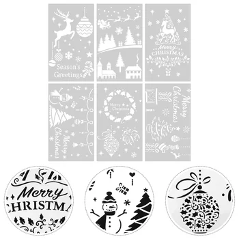 6Pcs Коледни тематични шаблони за рисуване Шаблони за рисуване за многократна употреба Коледни шаблони за занаяти
