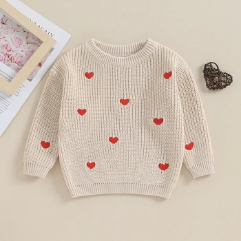 Baby Girl Valentines Day Outfit Love Heart Sweet Long Sleeve Sweater Tshirt Crewneck Top Fall Winter Clothes