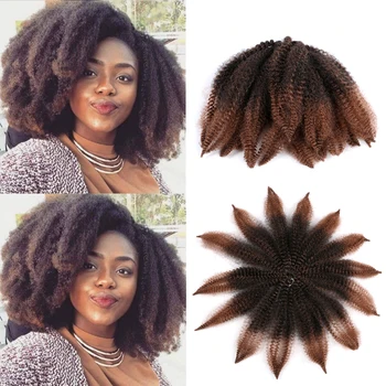 Bellqueen Short Soft Afro Kinky Curly Marley Braiding Hair Ombre Brown Burgundy Blue Synthetic Hair Extension за жени
