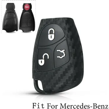 Car Key Case Protect Shell 3-бутон въглеродни влакна модел мек силиконов автомобил ключодържател капак за Mercedes за Benz W203 W204
