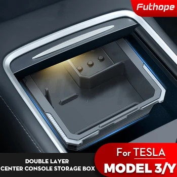 Futhope 2-в-1 прозрачна централна контролна кутия за съхранение за Tesla Модел 3 Y карта слушалки дял съхранение естетична декорация