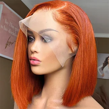 Ginger Bob перука човешка коса 13x4 HD джинджифил дантела предни перуки човешка коса Боб оранжев боб дантела предни перуки човешка коса предварително оскубани
