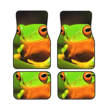 Green Frog Подови стелки за кола за жени Сладък интериорен комплект аксесоари за кола Противоплъзгащи гумени автомобилни стелки Преден и заден автомобилен килим