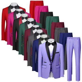 Qj Cinga марка мъже чист цвят бизнес социален банкет костюм 3Pieces мода мъжки сватбено парти младоженец смокинг рокля голям размер 6XL