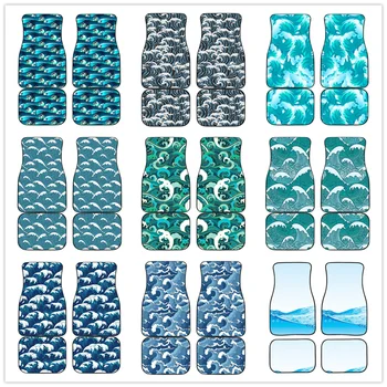 Surfing Wave Pattern Print All Protective Car Floor Mats Heavy Carpet Front and Rear Full Set 4PCs Pack for Car SUV