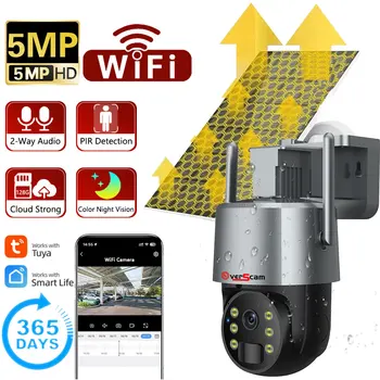 Tuya Smart 5MP слънчева камера батерия безжична PTZ външна водоустойчива наблюдение WiFi IP сигурност CCTV цветна светлинна камера