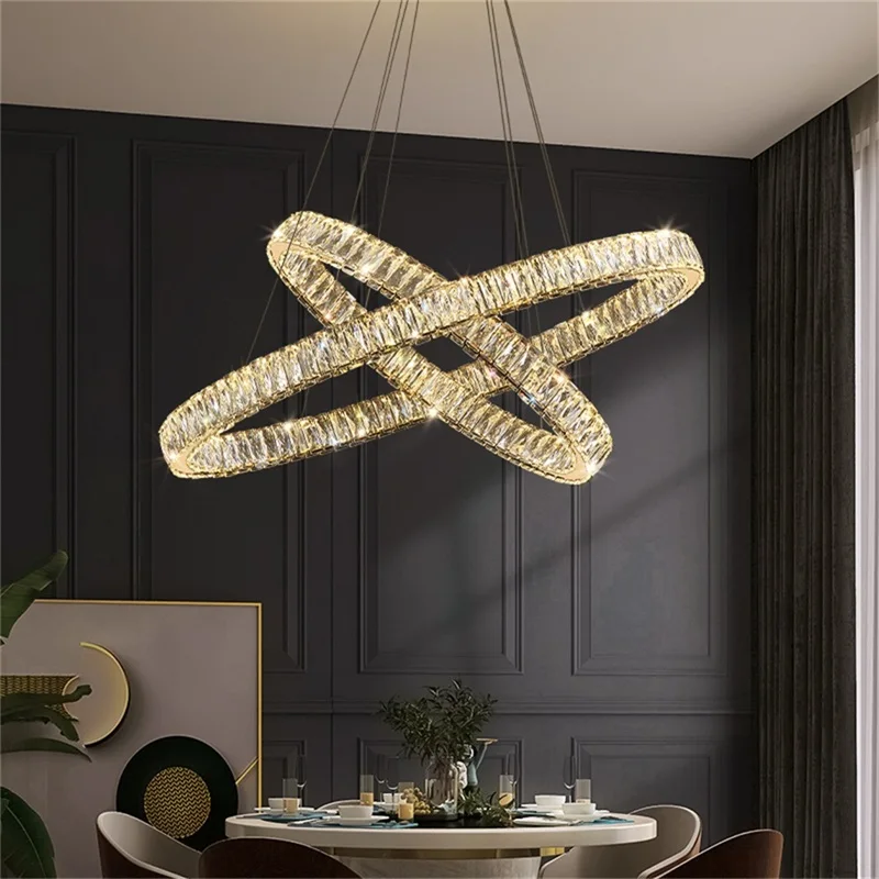 ULANI Европейска висяща лампа Луксозни кристални кръгли пръстени LED осветителни тела Декоративен полилей за трапезария спалня . ' - ' . 1