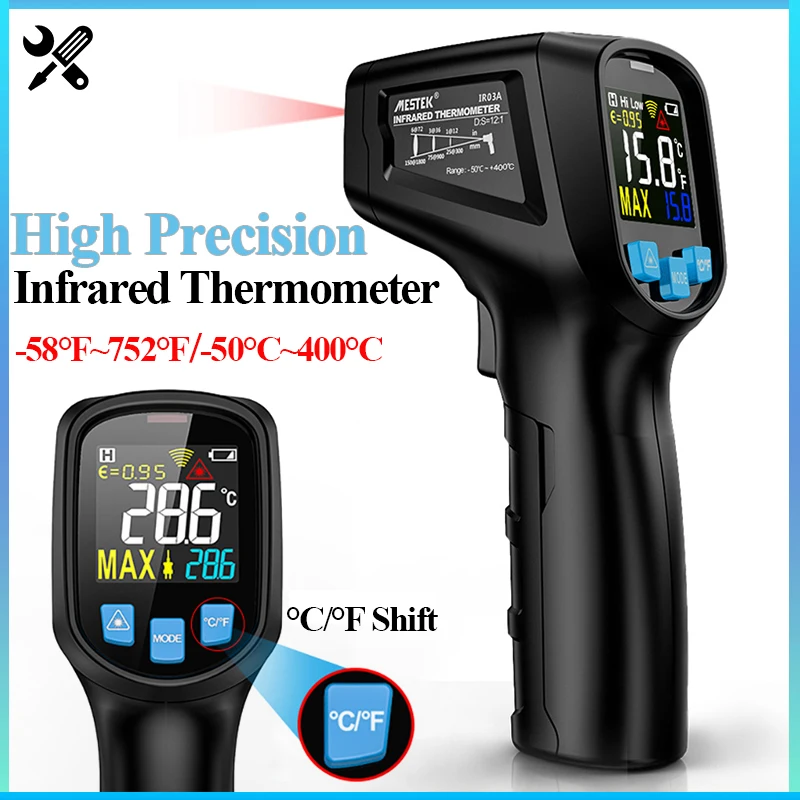  Високопрецизен инфрачервен термометър Безконтактни цифрови термометри Високотемпературна и нискотемпературна аларма Индустриален температурен метър . ' - ' . 0