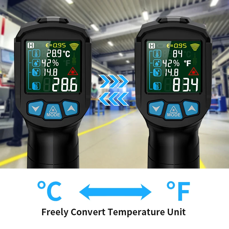  Високопрецизен инфрачервен термометър Безконтактни цифрови термометри Високотемпературна и нискотемпературна аларма Индустриален температурен метър . ' - ' . 4