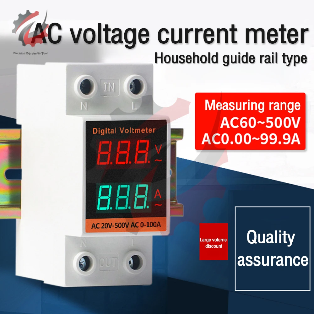 AC60-500V 0.00-99.9A Din Rail LED двоен цифров дисплей AC волтметър амперметър червено зелено напрежение ток метър тестер . ' - ' . 0