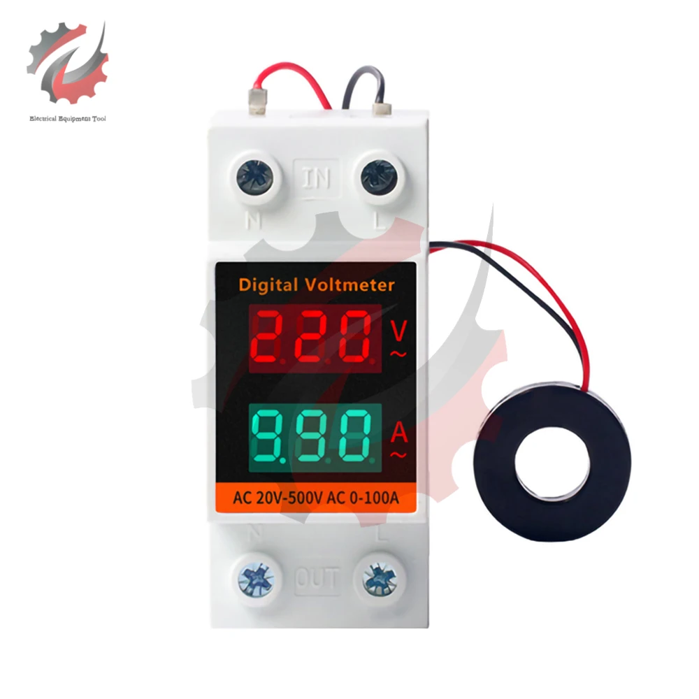 AC60-500V 0.00-99.9A Din Rail LED двоен цифров дисплей AC волтметър амперметър червено зелено напрежение ток метър тестер . ' - ' . 5