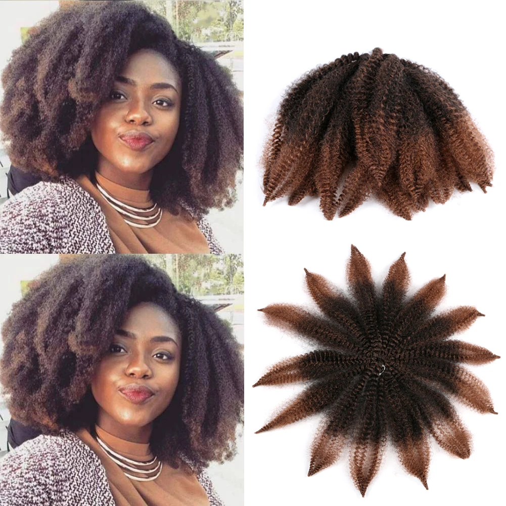 Bellqueen Short Soft Afro Kinky Curly Marley Braiding Hair Ombre Brown Burgundy Blue Synthetic Hair Extension за жени . ' - ' . 0