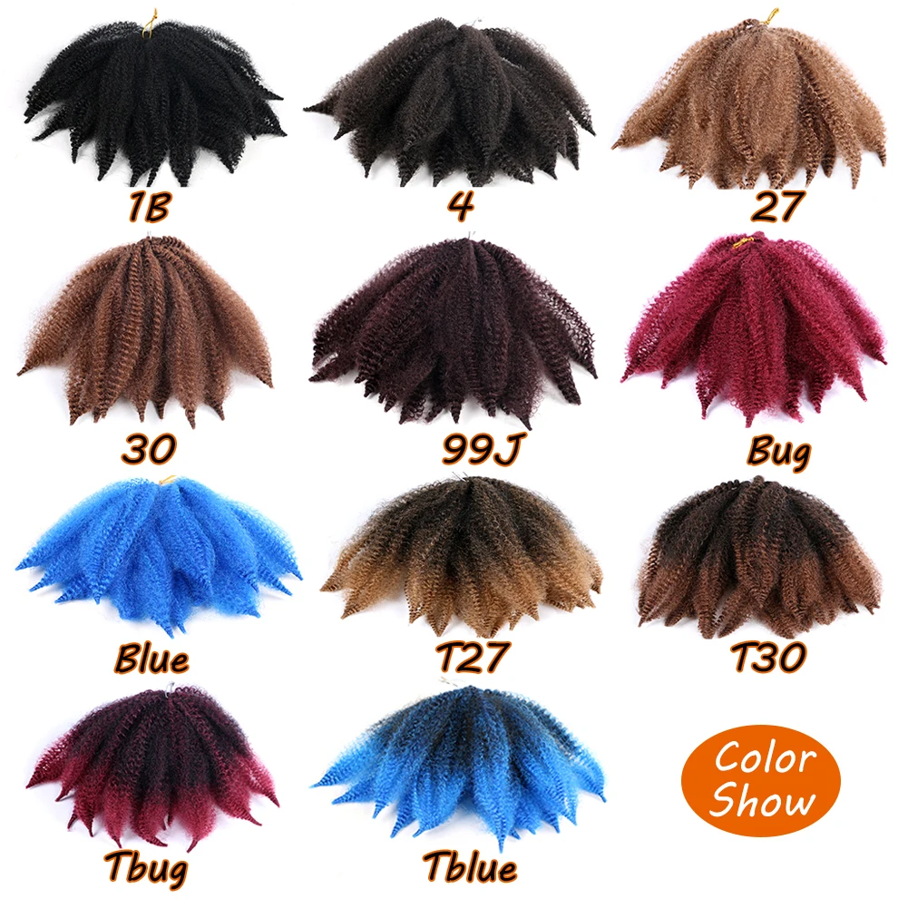 Bellqueen Short Soft Afro Kinky Curly Marley Braiding Hair Ombre Brown Burgundy Blue Synthetic Hair Extension за жени . ' - ' . 4