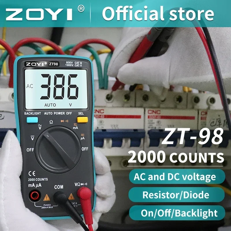 ZOYI ZT98 Тип писалка Цифров мултицет Автоматичен обхват NCV 6000 брои AC / DC напрежение електронен метър кола мултиметър . ' - ' . 1