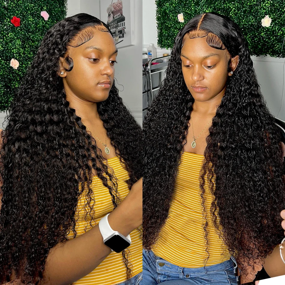 Прозрачна дълбока вълна 13x6 13x4 дантела отпред перуки от човешка коса предварително оскубани 4x4 дантела затваряне човешка коса за черни жени естествен цвят . ' - ' . 5