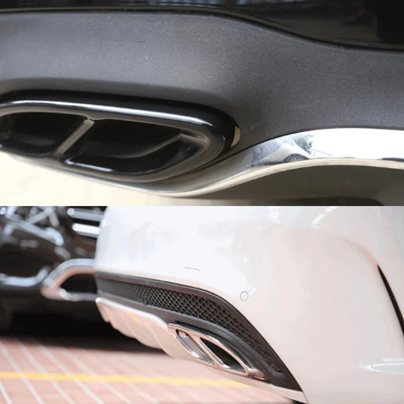 Matt Black Car Rear Dual Изпускателна тръба Stick Покрива Auto изпускателна ауспуха Trim За Benz C GLC W205 X253 2015- 2018 . ' - ' . 2
