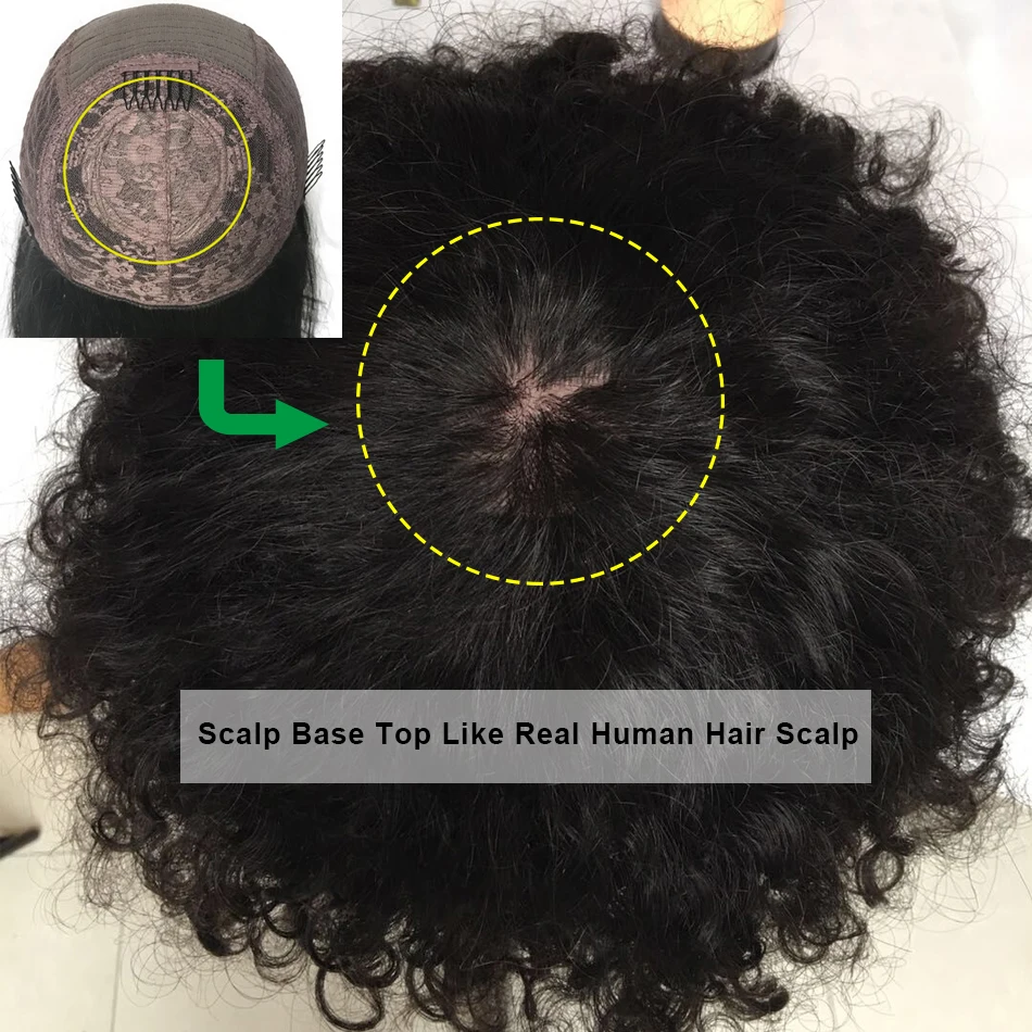 Loose къдрави перуки човешка коса с бретон бразилски Remy коса машина O Топ къдрава перука Bang Glueles 200Density за черни жени Luffy . ' - ' . 4
