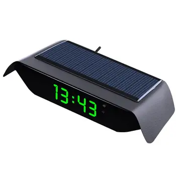 Автомобилен часовник Автомобилни цифрови часовници с термометър с дата и час Температура Слънчево захранване USB зареден универсален безжичен автомобил HUD