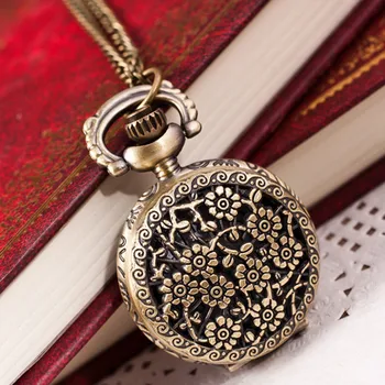 Гореща мода жена реколта ретро бронзов кварцов джобен часовник висулка верига огърлица капка пазаруване Reloj De Bolsillo дамски часовници