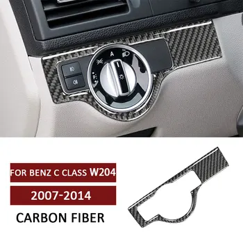 за Mercedes Benz C Class W204 2007-2014 Кола фаровете превключвател рамка декор тапицерия стикери въглеродни влакна Авто интериорни аксесоари