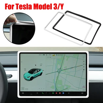 За Tesla Model 3 Y бял черен навигационен екран протектор централен контрол рамка ръб капак силикон