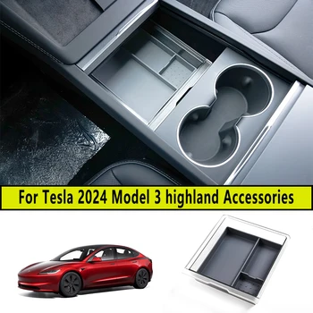 За новия Tesla Model 3 2024 Highland Center Console Armrest Storage Organizer Централна кутия за съхранение PC материал черен Аксесоари