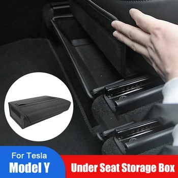  Кутия за съхранение на автомобили под седалката Автоаксесоари Кожа за Tesla Модел Y Предни задни седалки Сгъваем органайзер