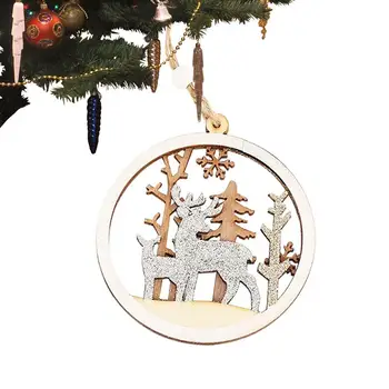 Мини коледно дърво декорации лосове знак висулка дърво декор DIY занаяти карикатура висулки празник украшение дървени знак Коледа