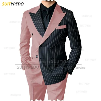 Най-новите цветове за снаждане Мъжки костюм Комплект вечерно парти Специално изработени Slim Fit Outfits Blazer панталони 2 бр. Сватбена гала моден костюм