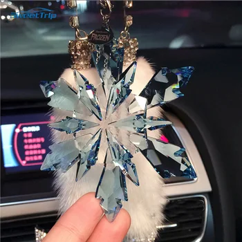 нов кристал кола висулка снежинки стил орнаменти огледало за обратно виждане висящи украшение коледни подаръци кола аксесоари за момичета