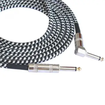  питейна 3m 10ft моно кабел аудио мъжки към мъжки черно бяло тъкане палто тел медна връв 6.3mm щепсел за електрически инструменти