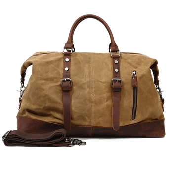 Ретро проста мода платно с кожа водоустойчив многофункционален голям капацитет ръка наклонена кръст пътуване чанта