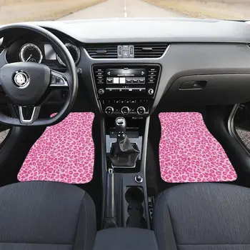 Розов леопард Гепард Животински принт Комплект стелки за кола, предни и задни стелки за кола, аксесоари за кола