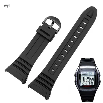 силиконова лента за часовници за Casio 3239 W-96H-1A 2A 9A Електронен часовник Специална каишка черна мъжка спортна водоустойчива гумена гривна