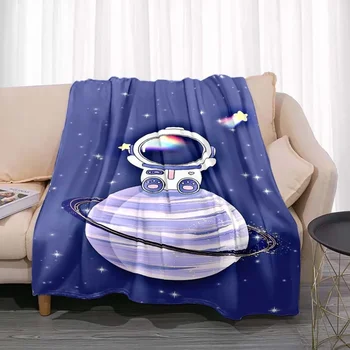 Сладък малък астронавт Мека гладка топла фланела хвърлят одеяло карикатура Смешни подаръци за рожден ден Foe Kids Teen Home Детски диван декор