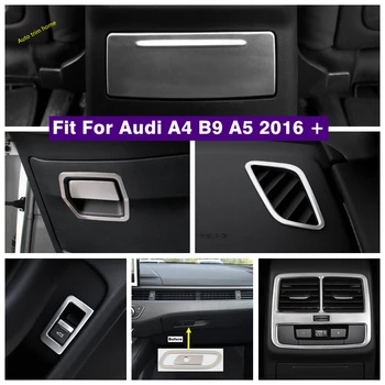 Сребърна кутия за съхранение на ръкавици Превключвател на бутоните на задната врата на багажника Въздушен AC изход Cover Trim Fit За Audi A4 B9 A5 2016 - 2021 Аксесоари