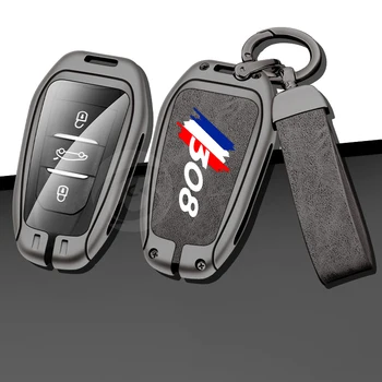 Цинкова сплав кола дистанционно ключ случай капак черупка Fob държач за Peugeot 308 sw gt линия Защитена чанта за ключове Аксесоари за автоматичен ключодържател