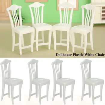 1/2/4pcs Dollhouse пластмасов бял стол играчка 1/6 1/12 животински кукла висок стол маса стол за игра къща играчки кукла къща