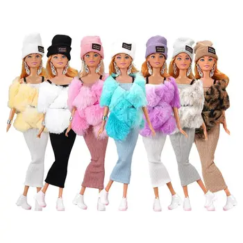 1 комплект 1/6 кукла кукла дрехи носят плюшени палта рокли шапка комплект ръчно изработени момиче кукла носенето на дрехи обувки за 29 ~ 32 см кукла дрехи