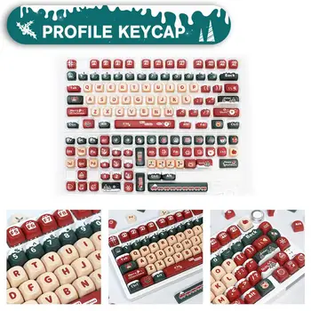 130 Key MOA профил Keycap Весела КоледаТема PBT клавиши за MX превключвател Механична клавиатура Сублимация на боя Червено зелено капачки на клавишите