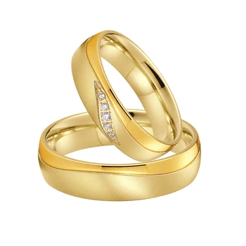 14k позлатени сватбени пръстени за двойки любов съюз годишнина каменни пръстени бижута жени мъже неръждаема стомана