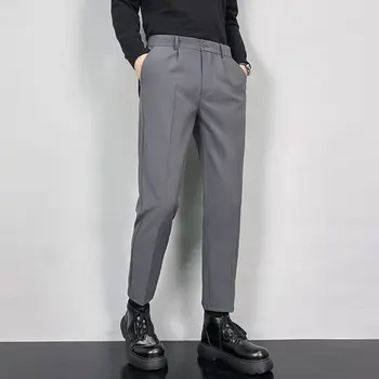 2023 Пролет Есен Мъже Нова мода плътен цвят костюм панталони мъже бизнес ежедневни прави панталони мъжки хлабав официални панталони H135