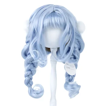 38CM главата кукла перуки сини пигтейли плитки плитка висока температура влакна синтетични перуки за плюшена кукла памук кукла аксесоари коса