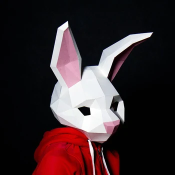 3D хартия маска мода зайче заек животински костюм косплей DIY Papercraft модел маска шапки Коледа Хелоуин абитуриентски парти подарък